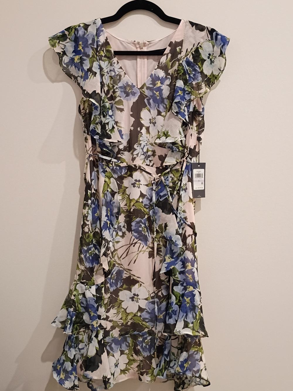Tommy Hilfiger Blue Green Floral Midi Wrap Dress S. 6